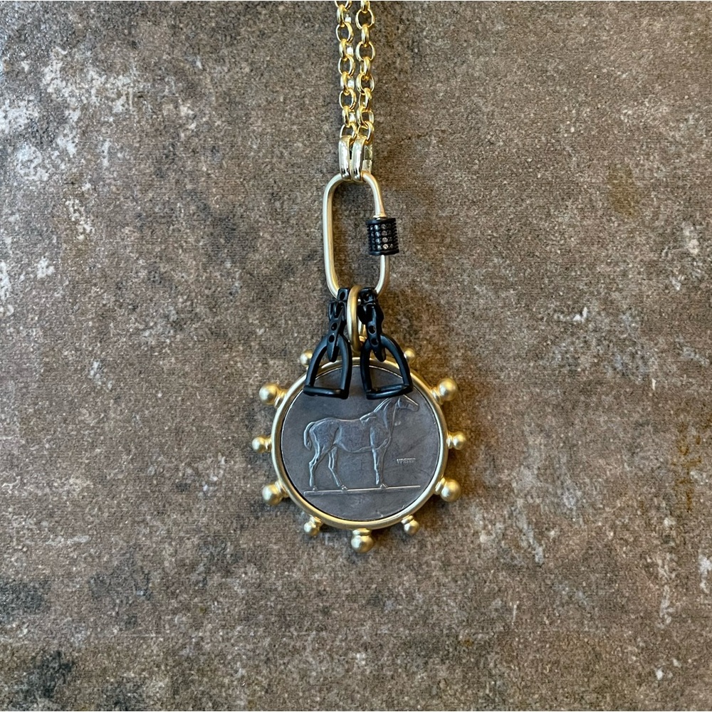 Gold and Black Horse Pendant Necklace